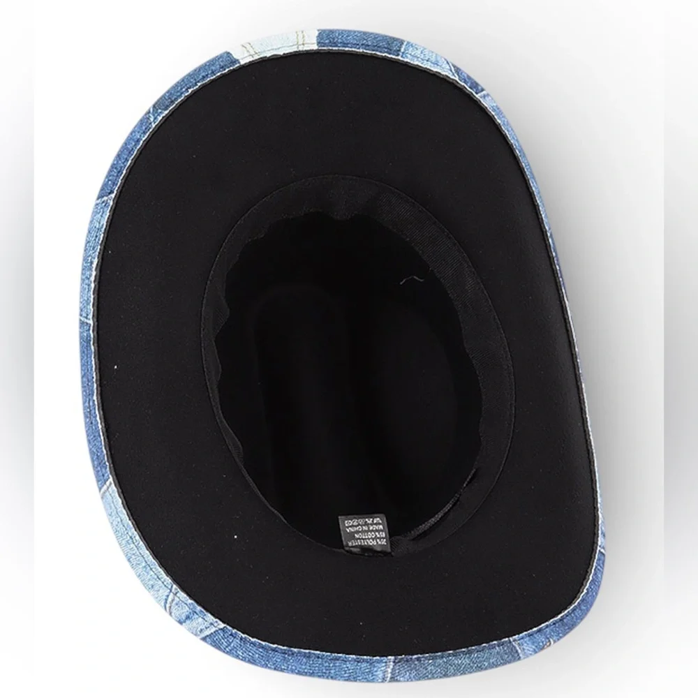 Blue Denim Patchwork Western Cowboy Fedora Hat